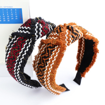 Bandeau Venda Autumn Winter Ethnic Wide Knot Plaid Tassel Designer Hairband for Women Wholesale Headband Hair Accessories